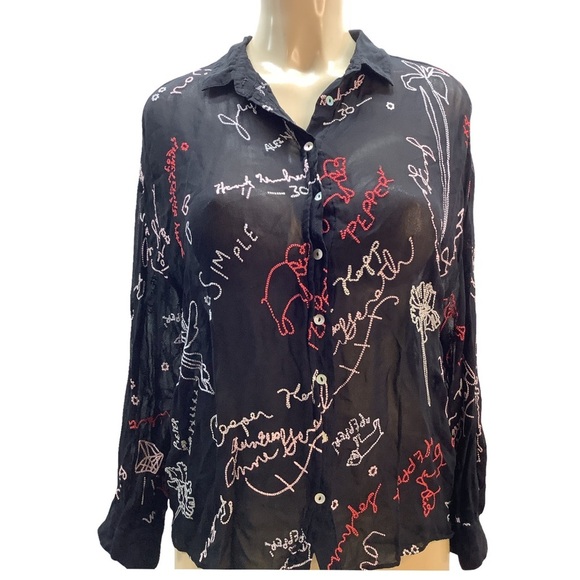 All Saints Tops - AllSaints Kyra Graffiti Size Small Blouse - Preloved